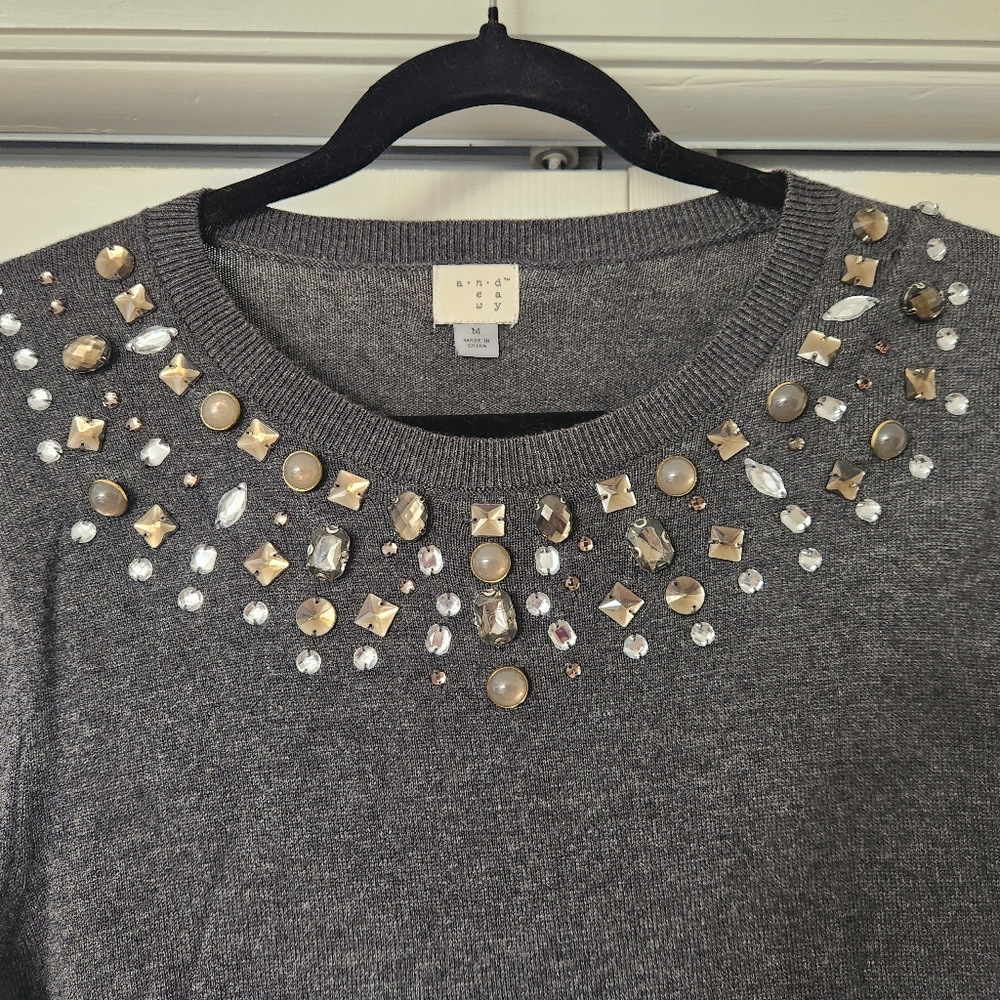 A New Day Gray Sweater with Jem Design Size Medium